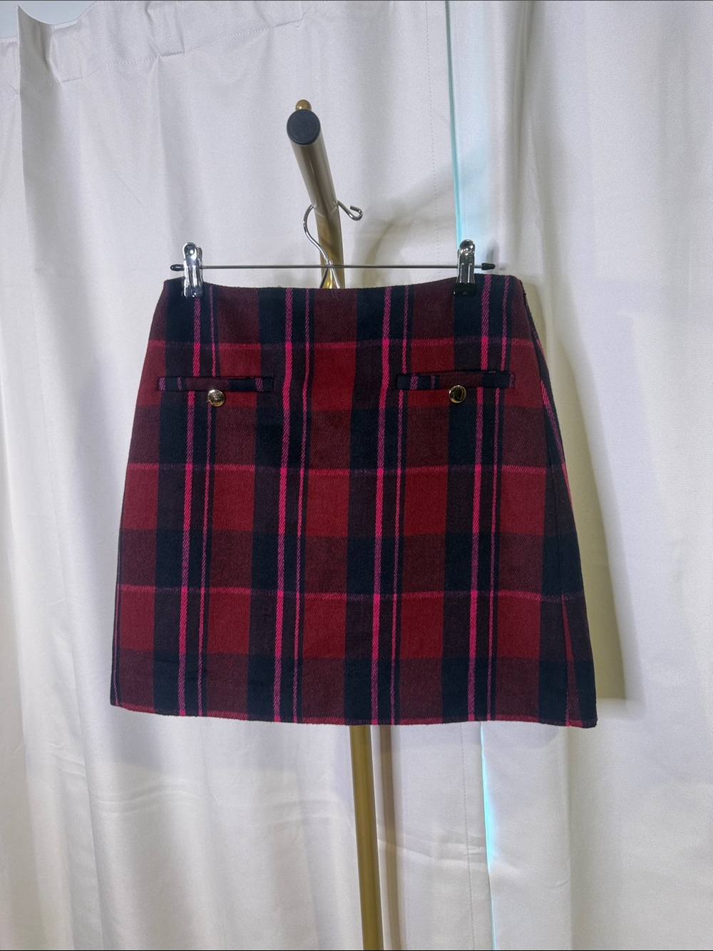 LOFT 6 Plaid Mini Skirt in Burgundy and Navy -womens Sheath School Girl - Picture 2 of 6